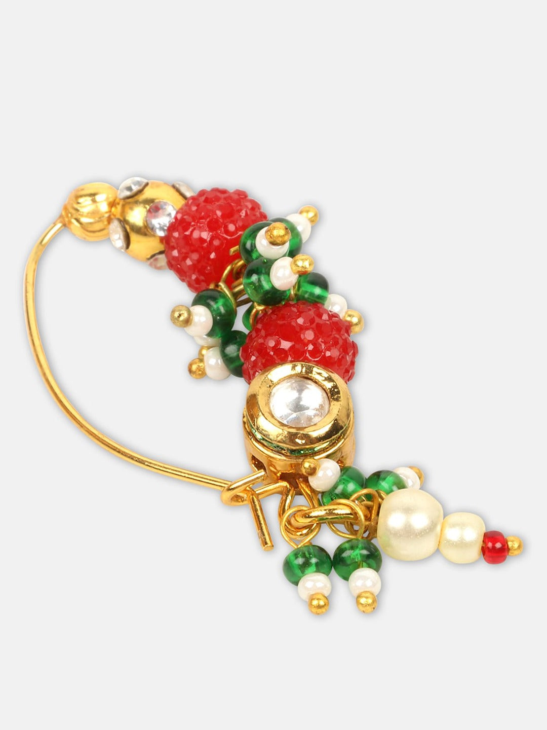 Gold-Plated Pearl Beaded-Studded Insert Nose Pin