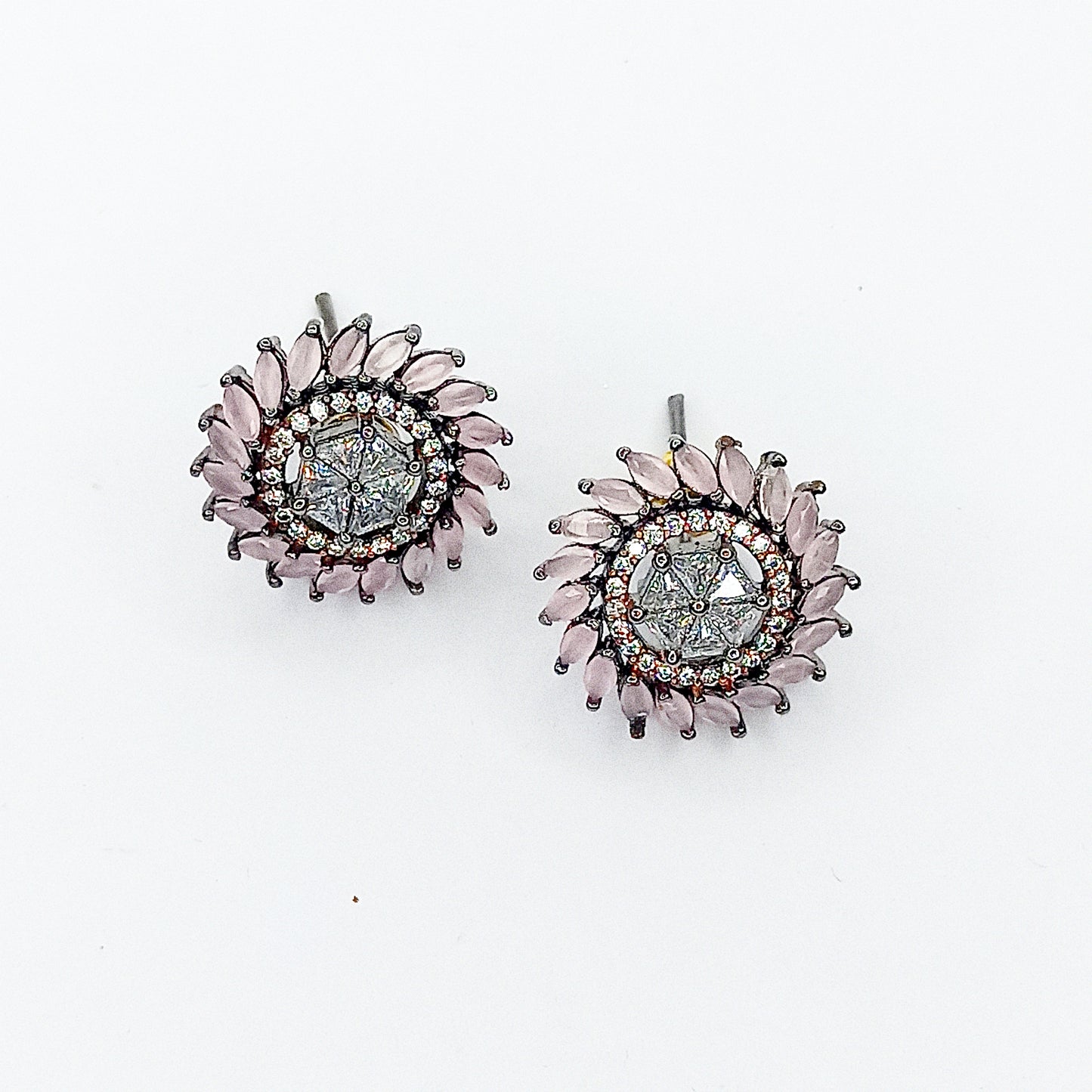 Designer Pink American Diamond Stud Earrings