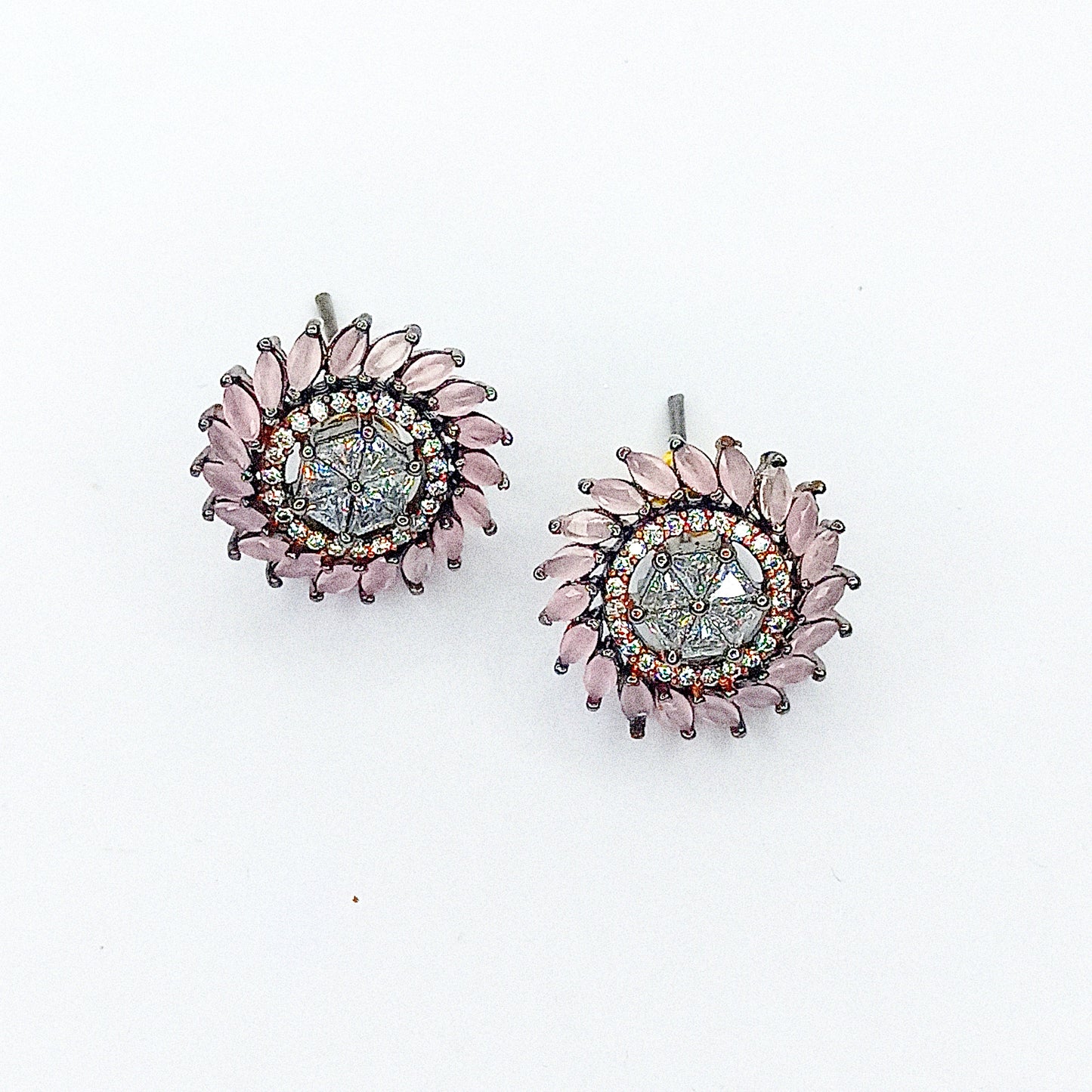 Designer Pink American Diamond Stud Earrings