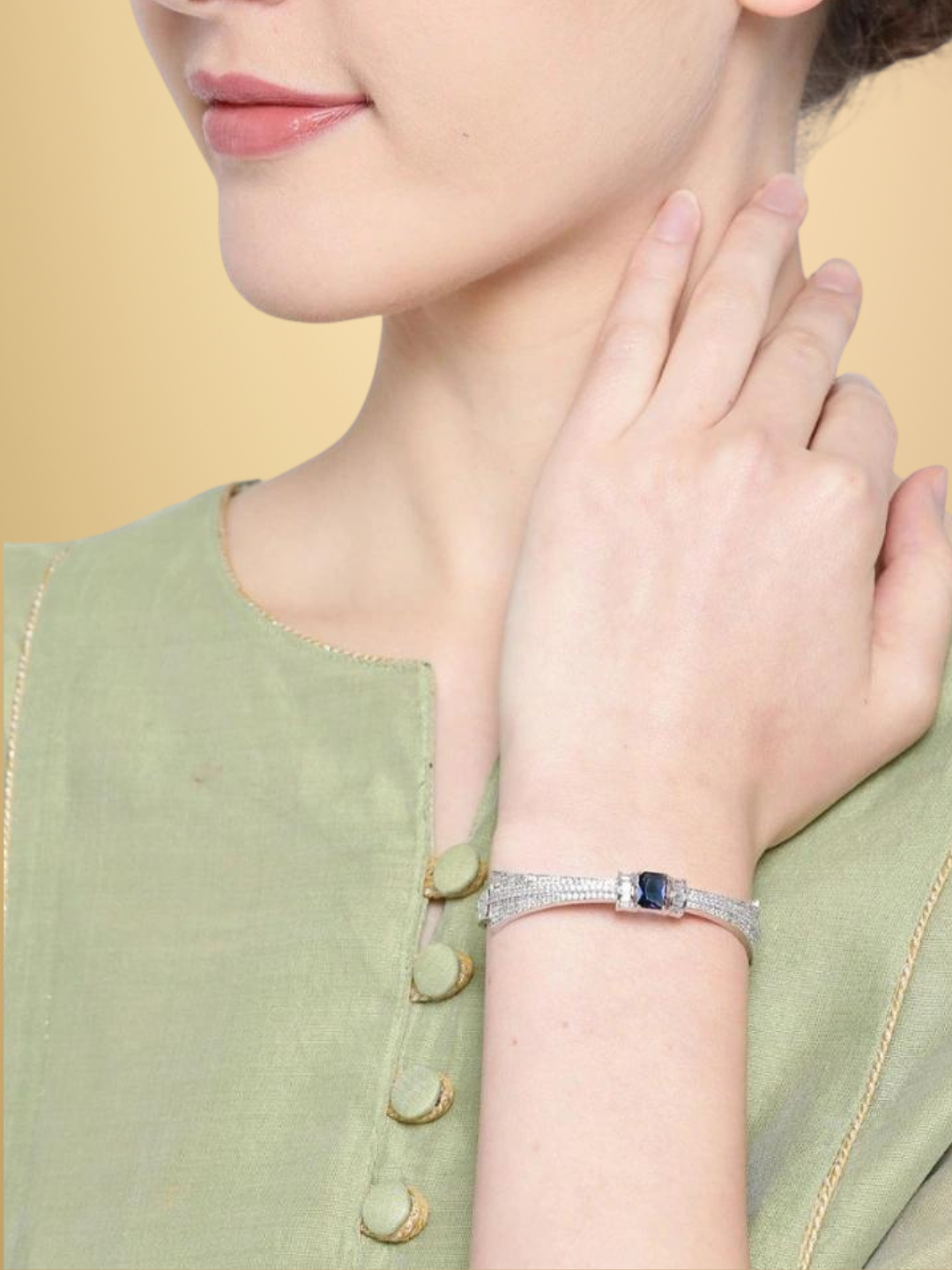 Blue Silver-Plated Handcrafted AD-Studded Bangle-Style Bracelet