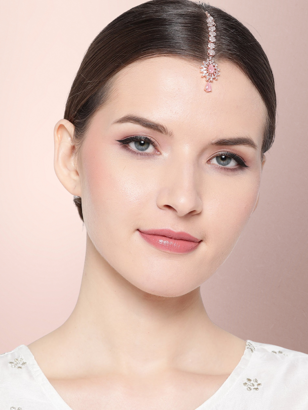 Rose Gold Plated AD Studded Maang Tika Head Jewellery