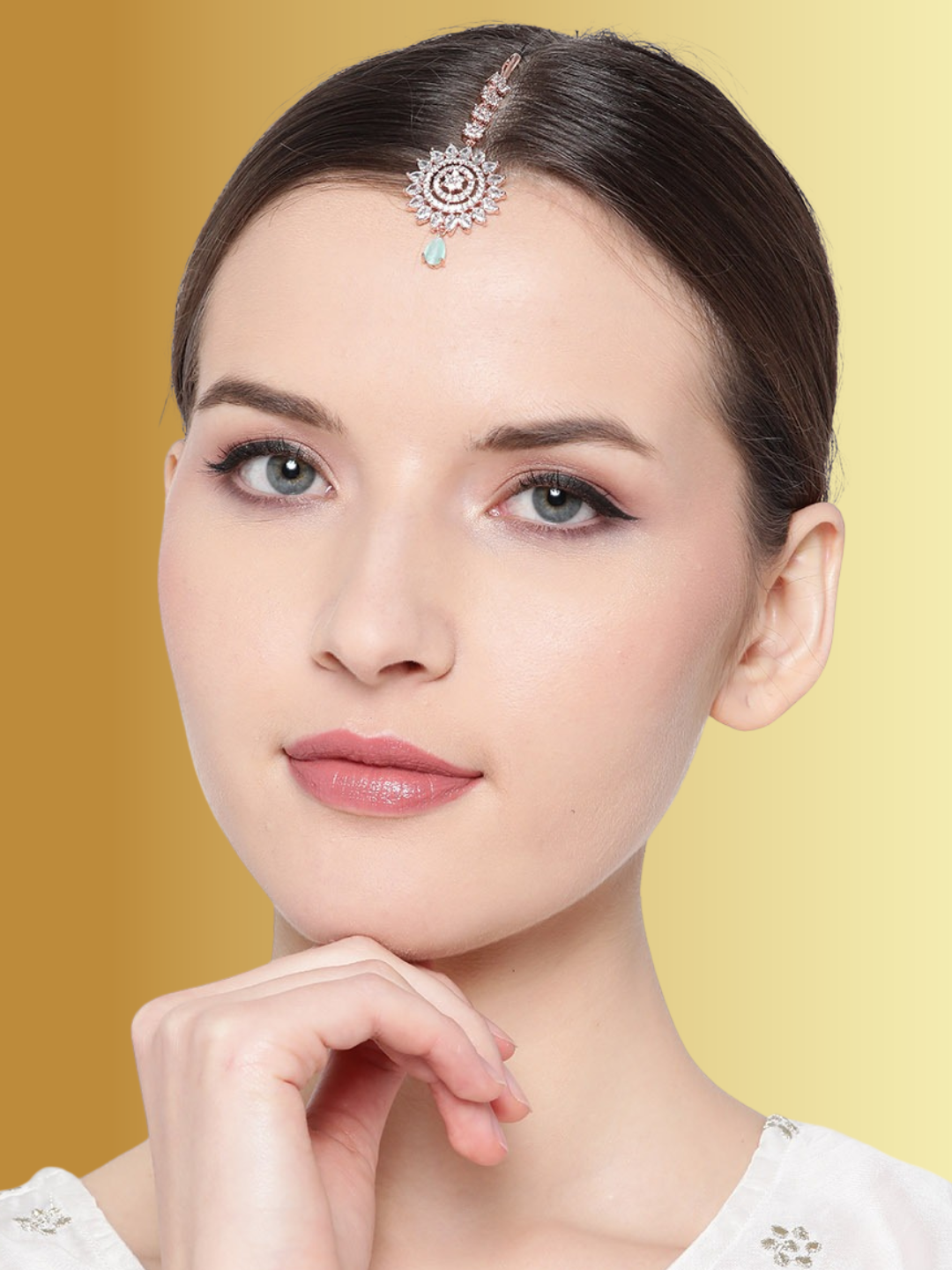 Rose Gold-Plated AD-Studded Circular Maang Tika
