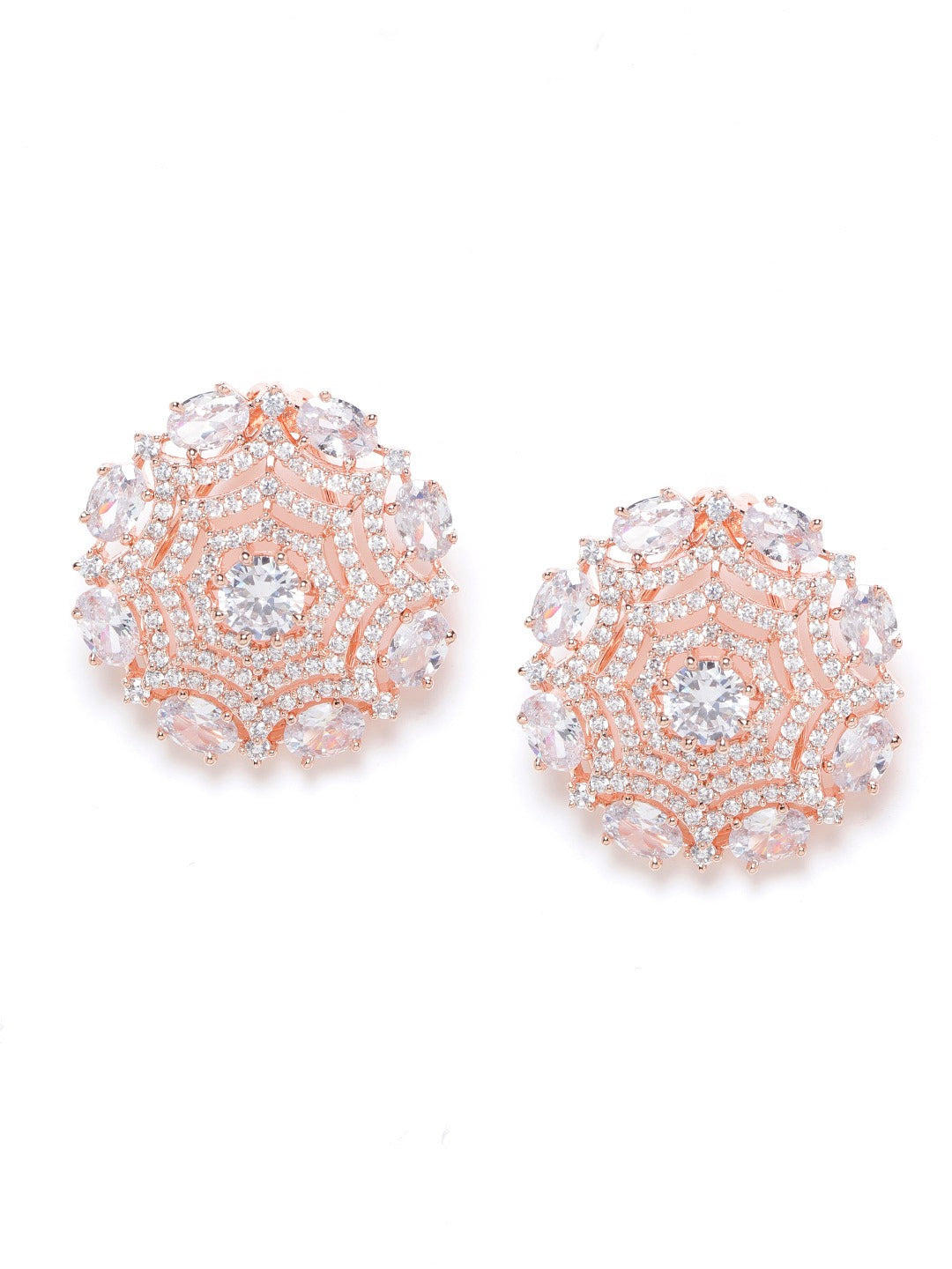 Rose Gold-Plated AD Studded Handcrafted Circular Studs