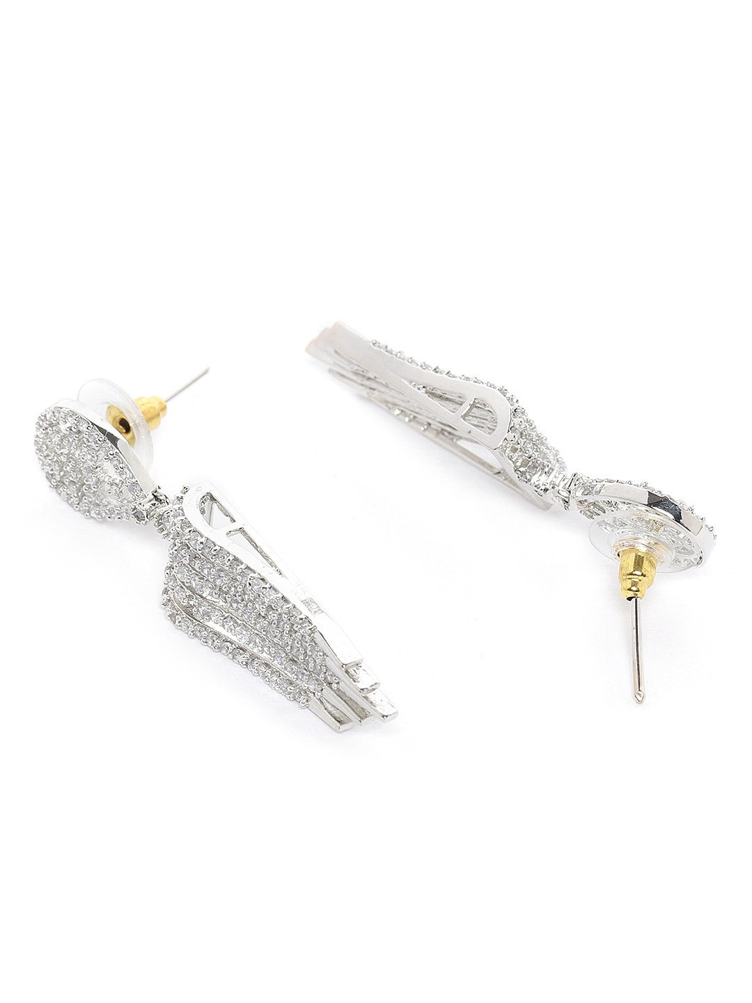 Silver-Toned Rhodium-Plated AD-Studded Handcrafted Jewellery Set