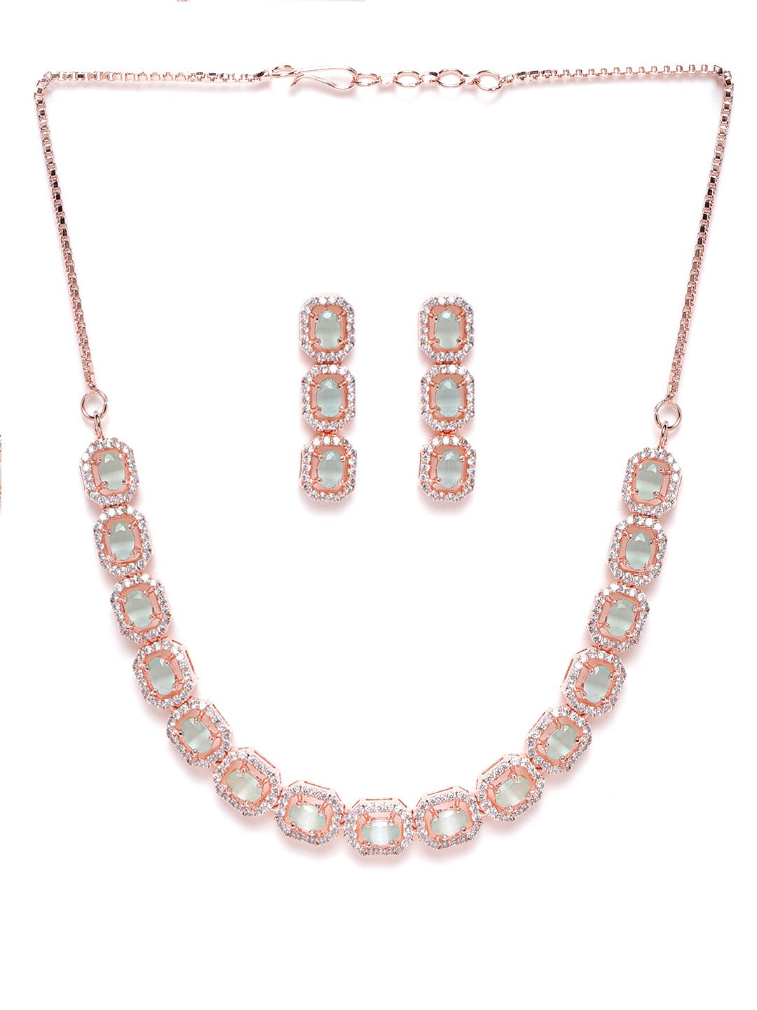 Sea green Rose Gold-Plated AD-Studded Handcrafted Jewellery Set