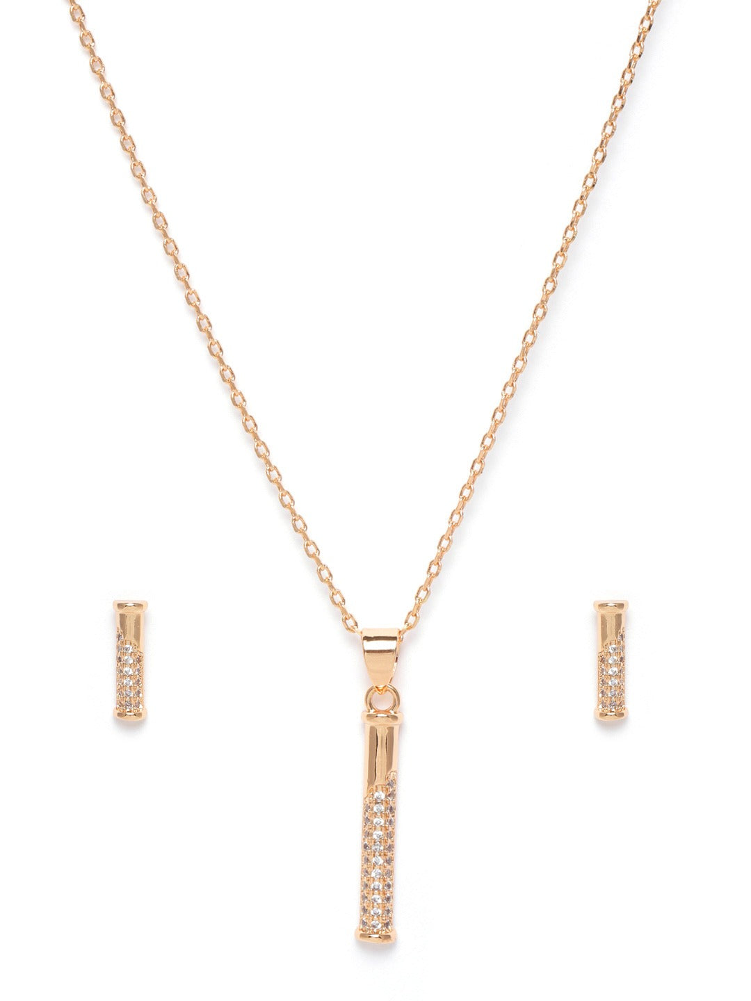 Rose Gold-Plated AD Studded Pendant with Chain & Earrings