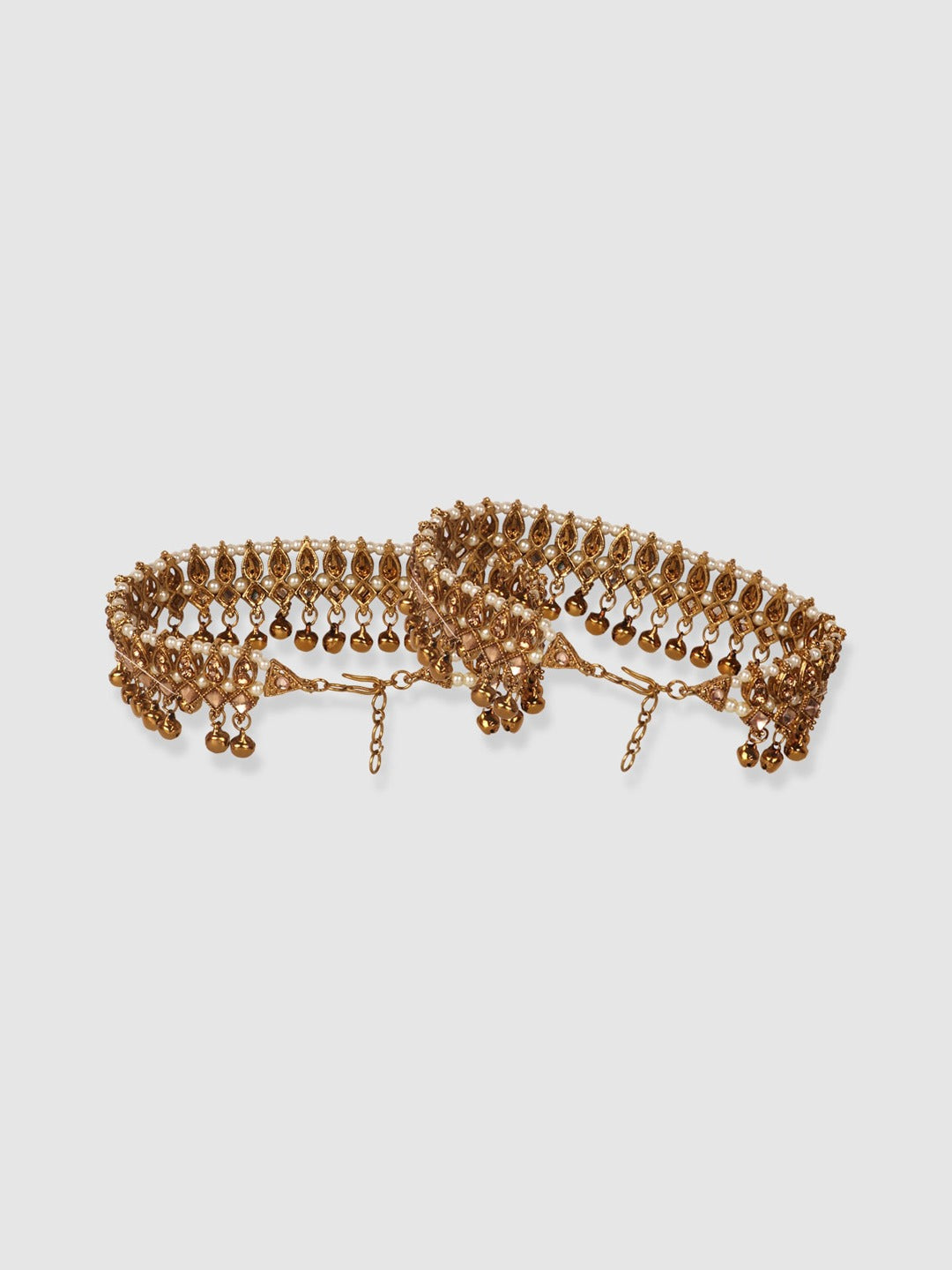 Women Set of 2 Gold-Plated Vilandi Studded Anklets