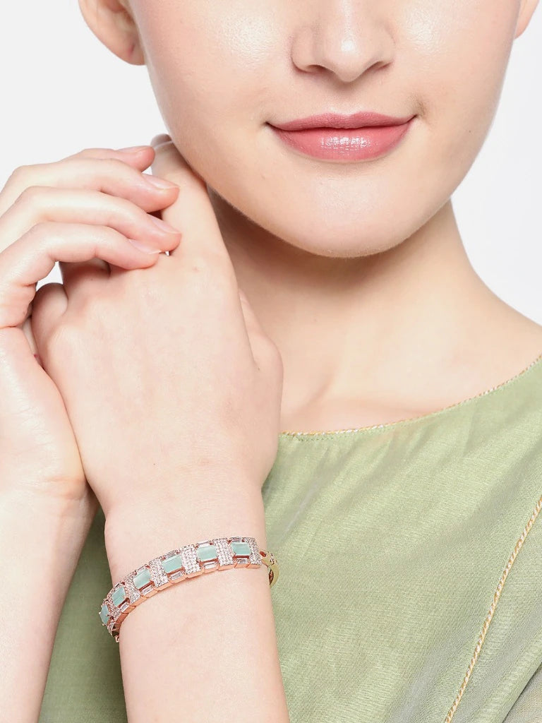 Women Rose Gold Plated AD Stone Studded Handcrafted Bangle Style Bracelet