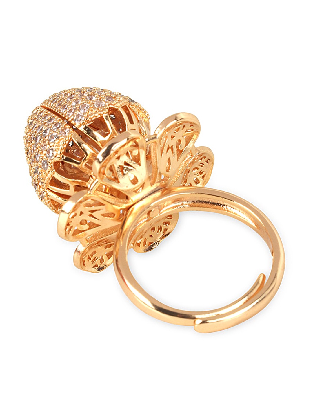 Rose Gold-Plated White Stone Studded Handcrafted Finger Ring