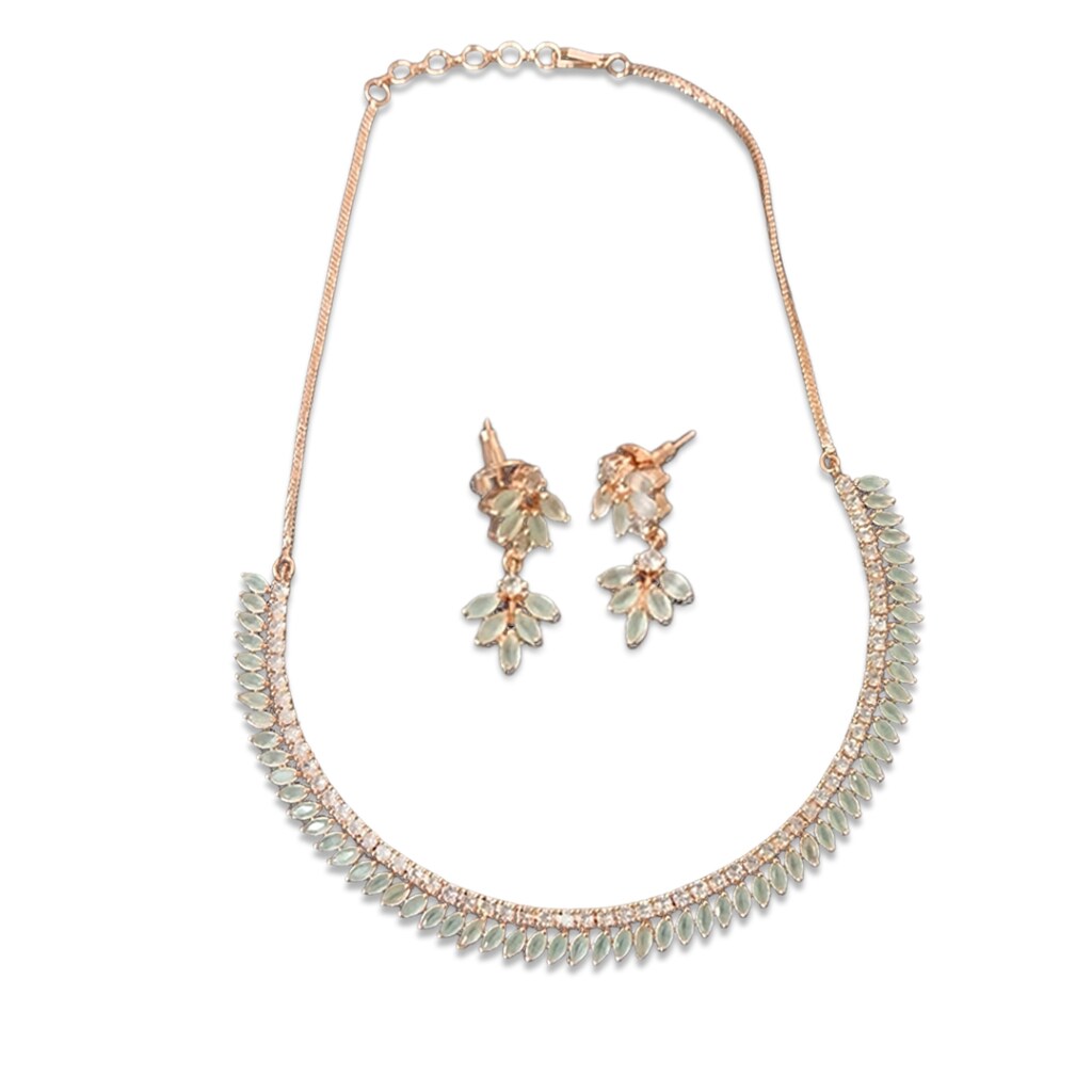 Green Stone Studded American Diamond Necklace Set
