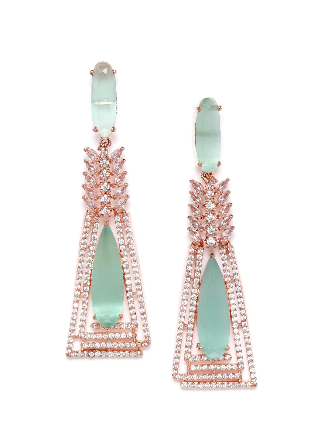 Green Rose Gold-Plated AD Studded Handcrafted Drop Earrings