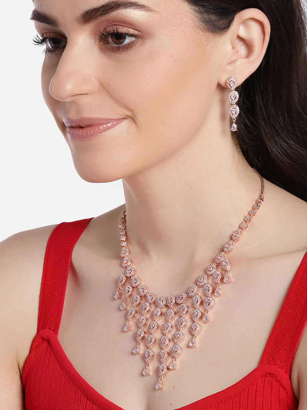 Rose Gold-Plated AD-Studded Handcrafted Jewellery Set