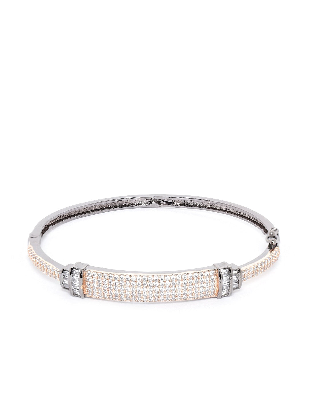 Women Gunmetal-Toned AD Studded Handcrafted Bangle Style Bracelet