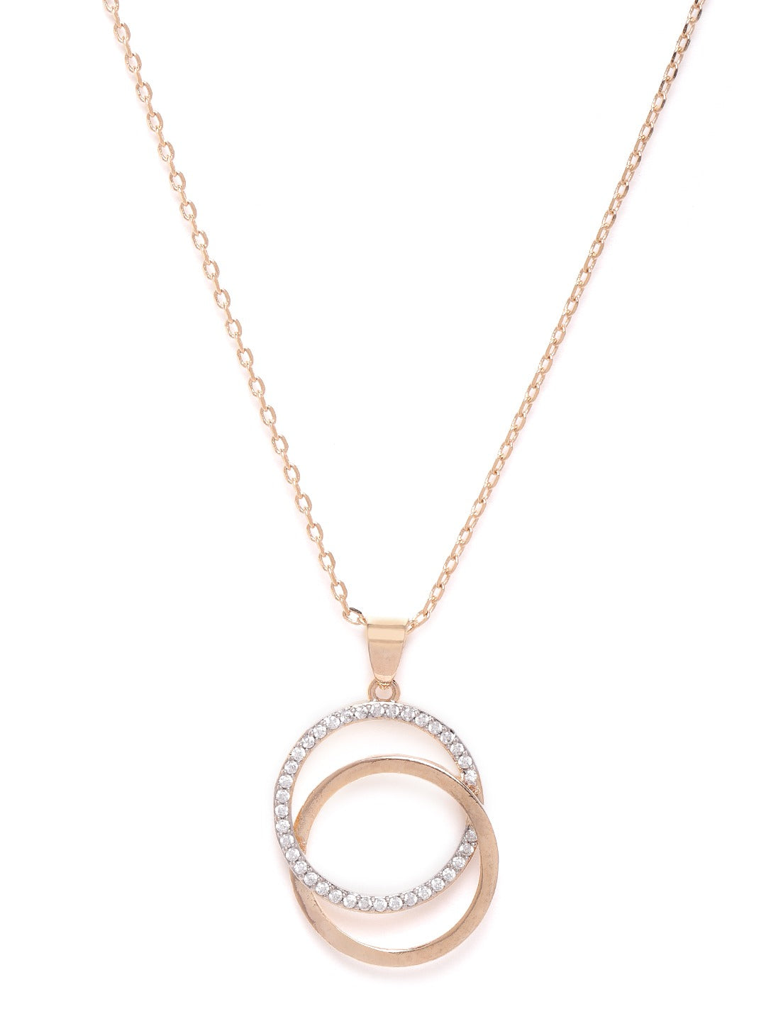 Women Rose Gold Plated CZ Stone-Studded Handcrafted Pendant With Chain