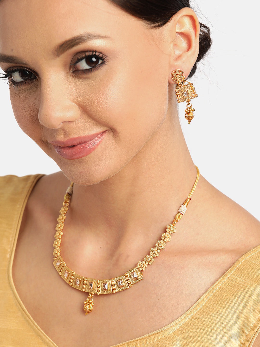 Gold-Plated Stone Studded Handcrafted Jewellery Set