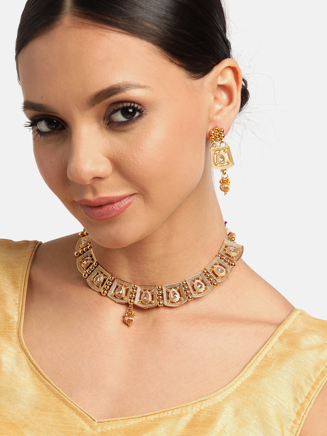 Gold-Plated Stone Studded Handcrafted Jewellery Set