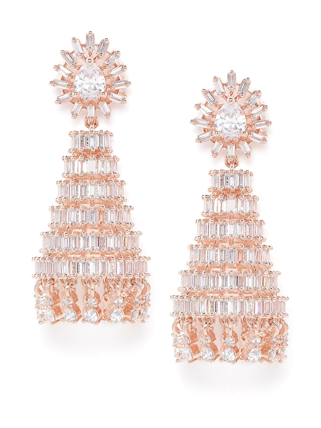 Rose Gold-Plated AD-Studded Handcrafted Dome Shaped Jhumkas