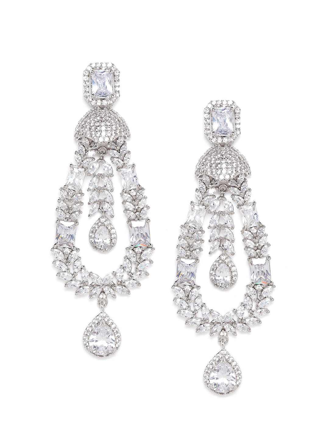 Silver-Plated AD Studded Handcrafted Drop Earrings
