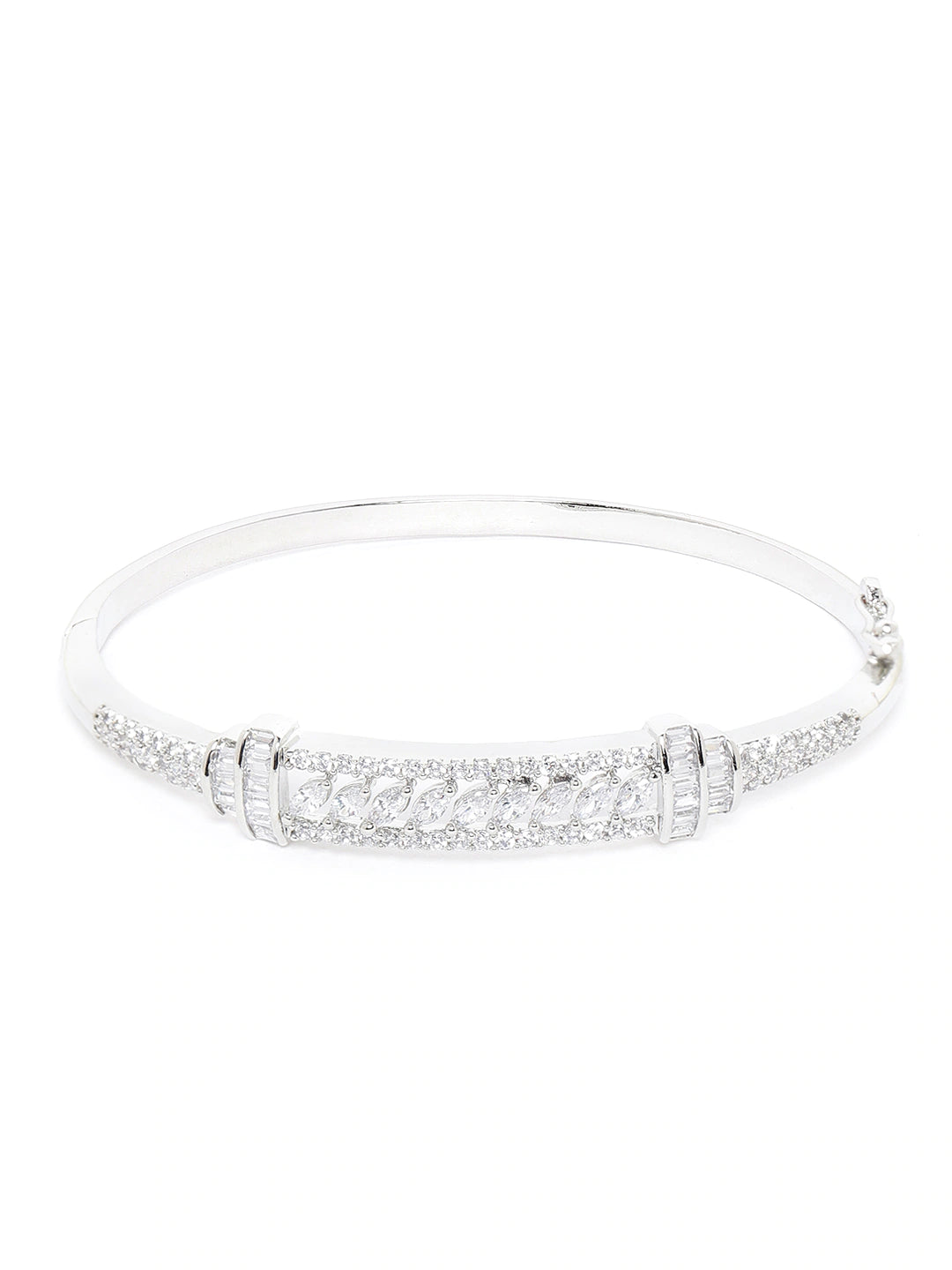 Women Silver- Plated AD Stone Studded Handcrafted Bangle Style Bracelet