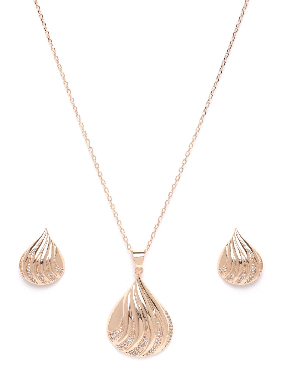 Rose Gold-Plated Handcrafted CZ Stone-Studded Jewellery Set