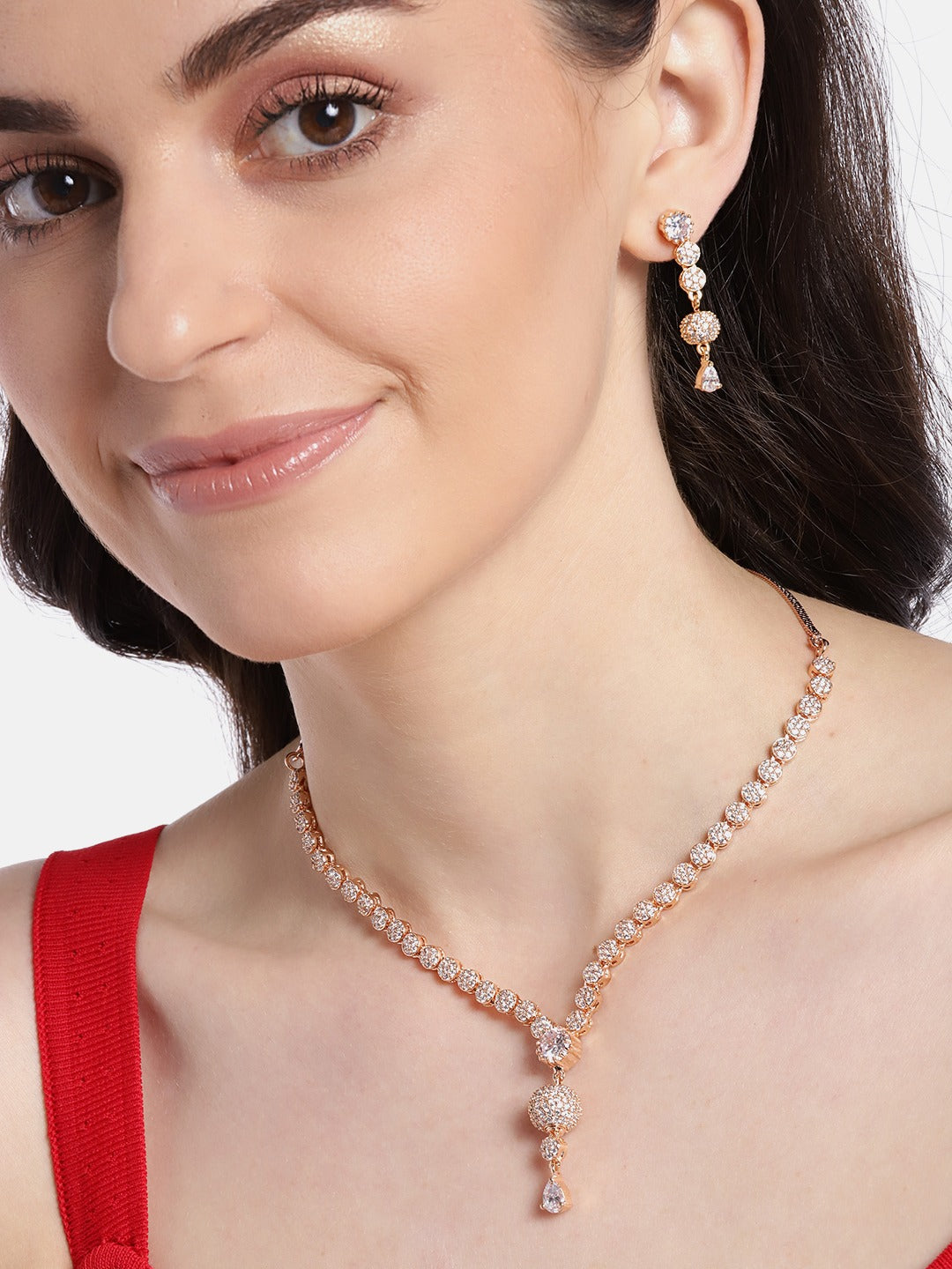 Rose Gold-Plated AD-Studded Handcrafted Jewellery Set