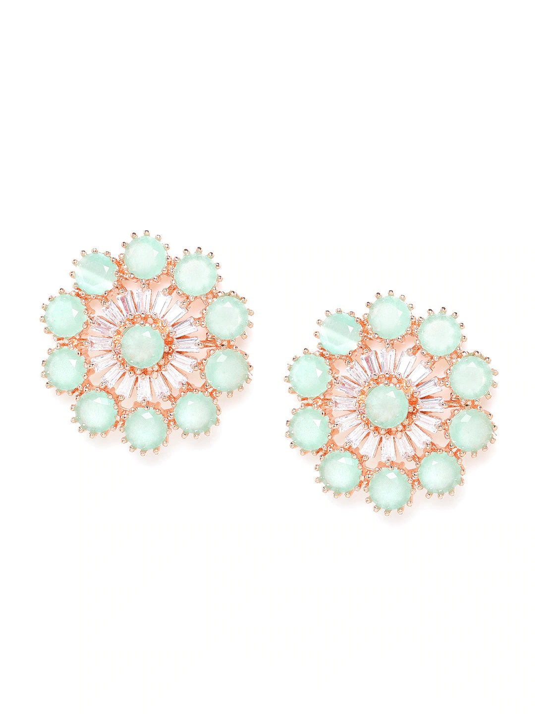 Rose Gold-Plated & Sea Green Contemporary Studs Earrings