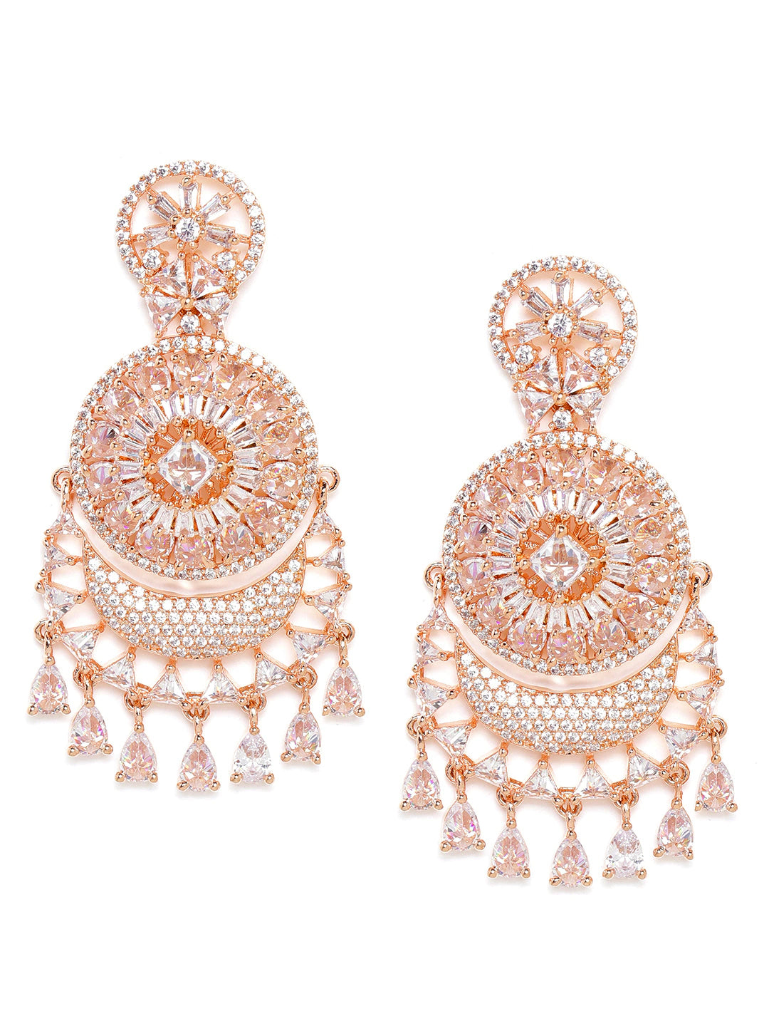 Rose Gold-Plated AD Studded Handcrafted Drop Earrings