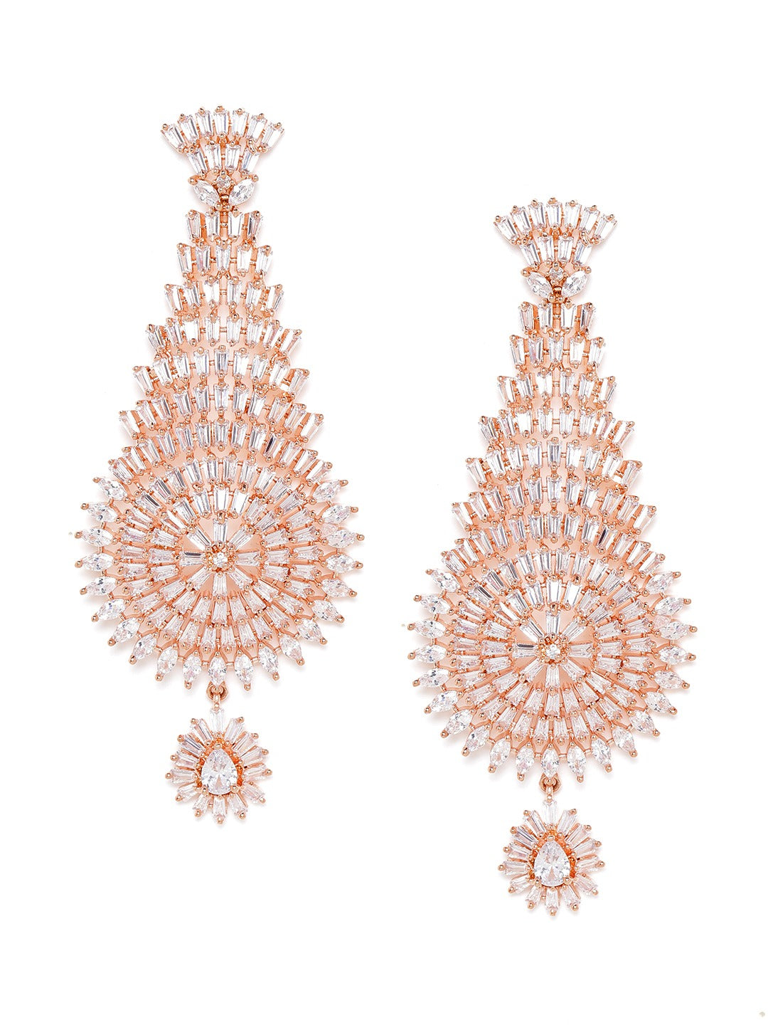 Rose Gold-Plated AD Studded Handcrafted Drop Earrings