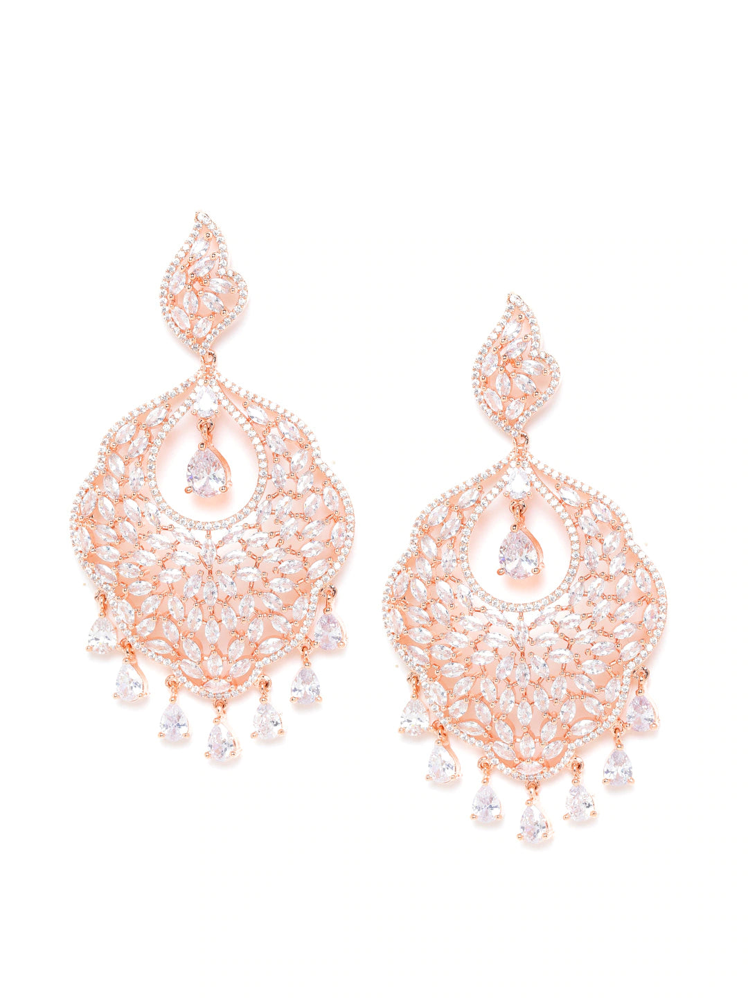 Rose Gold-Plated AD Studded Handcrafted Drop Earrings