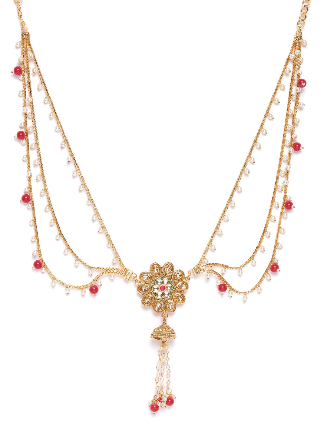 Off-White & Red Gold-Plated Kundan-Studded & Beaded Handcrafted Kamarbandh