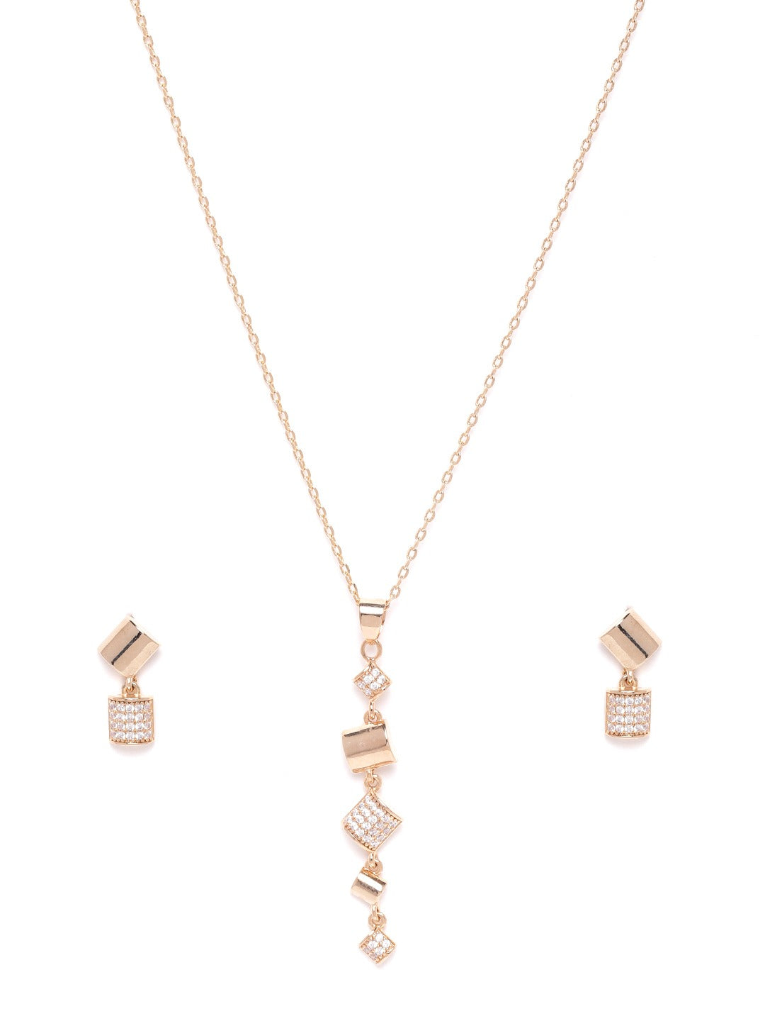 Rose Gold-Plated Handcrafted AD Stone-Studded Jewellery Set