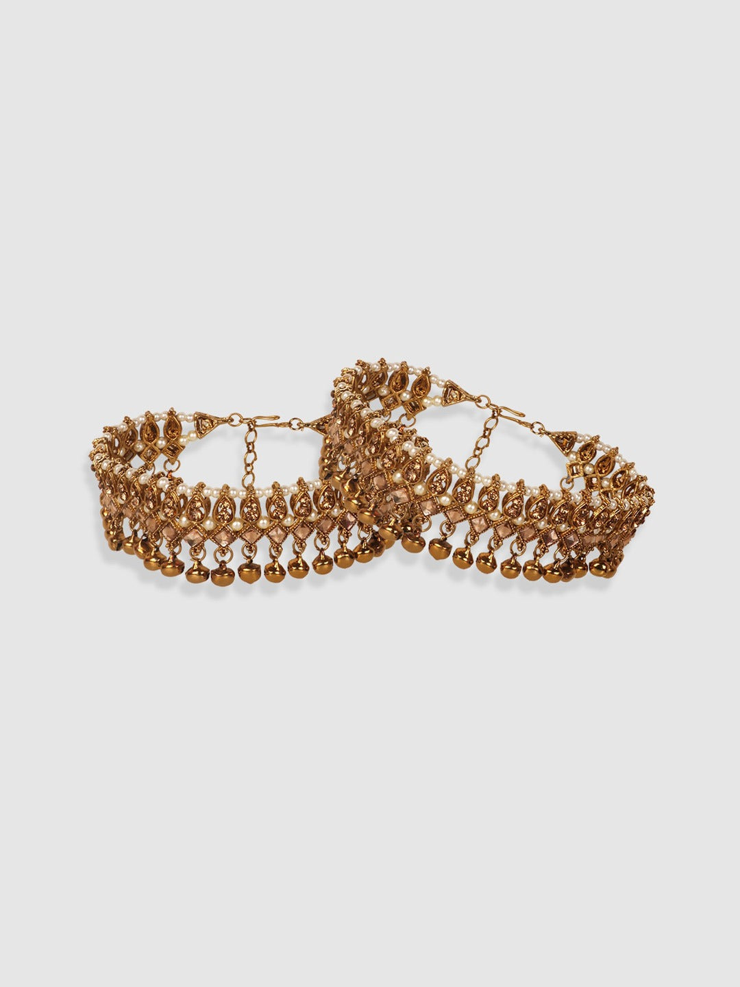Women Set of 2 Gold-Plated Vilandi Studded Anklets