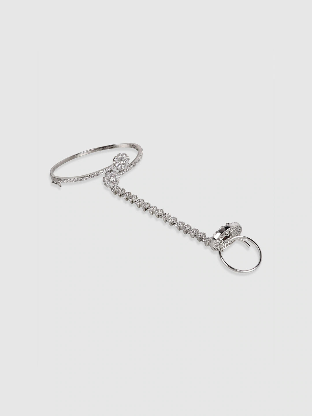 Women Silver-Toned American Diamond Handcrafted Silver-Plated Ring Bracelet