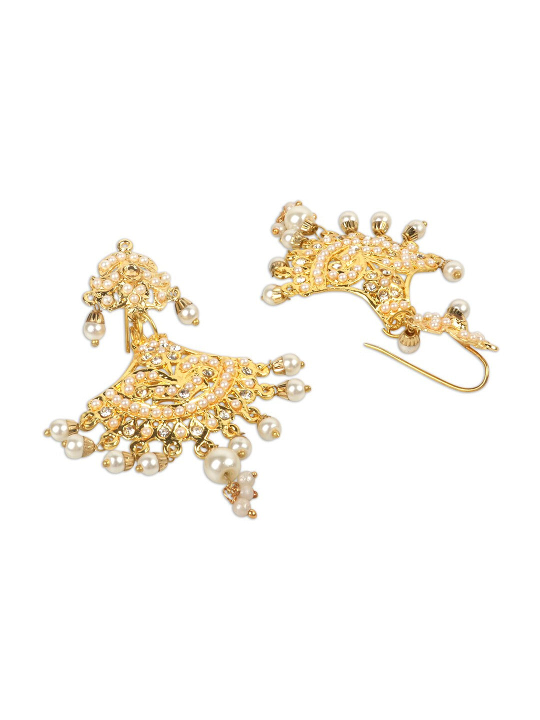 Gold-Plated White Pearl Beaded Jadau Traditional Jewellery Set