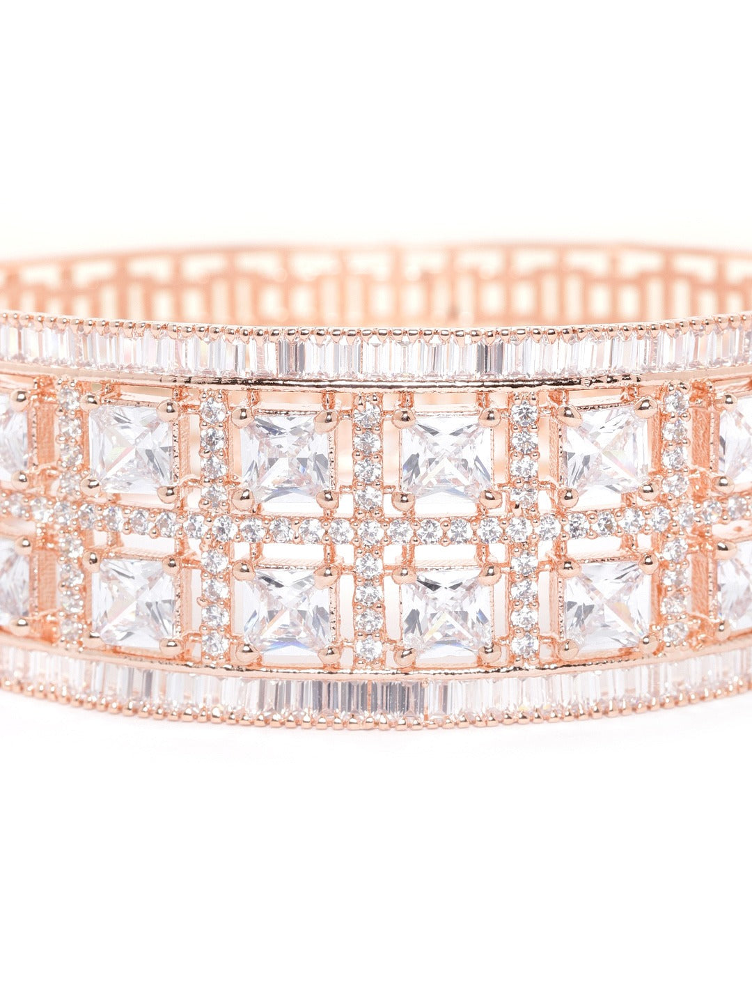 Rose Gold-Plated Handcrafted AD-Studded Bangle-Style Bracelet