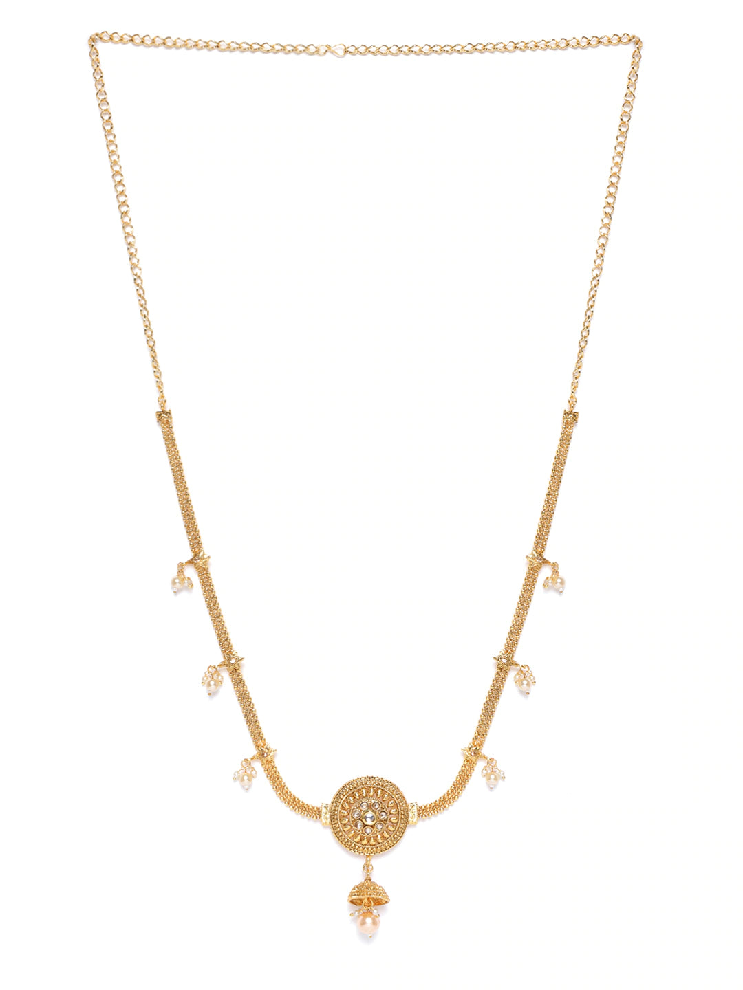 Off-White Gold-Plated Kundan Studded & Beaded Kamarbandh ( Kundan Polki , Gold , Off White )