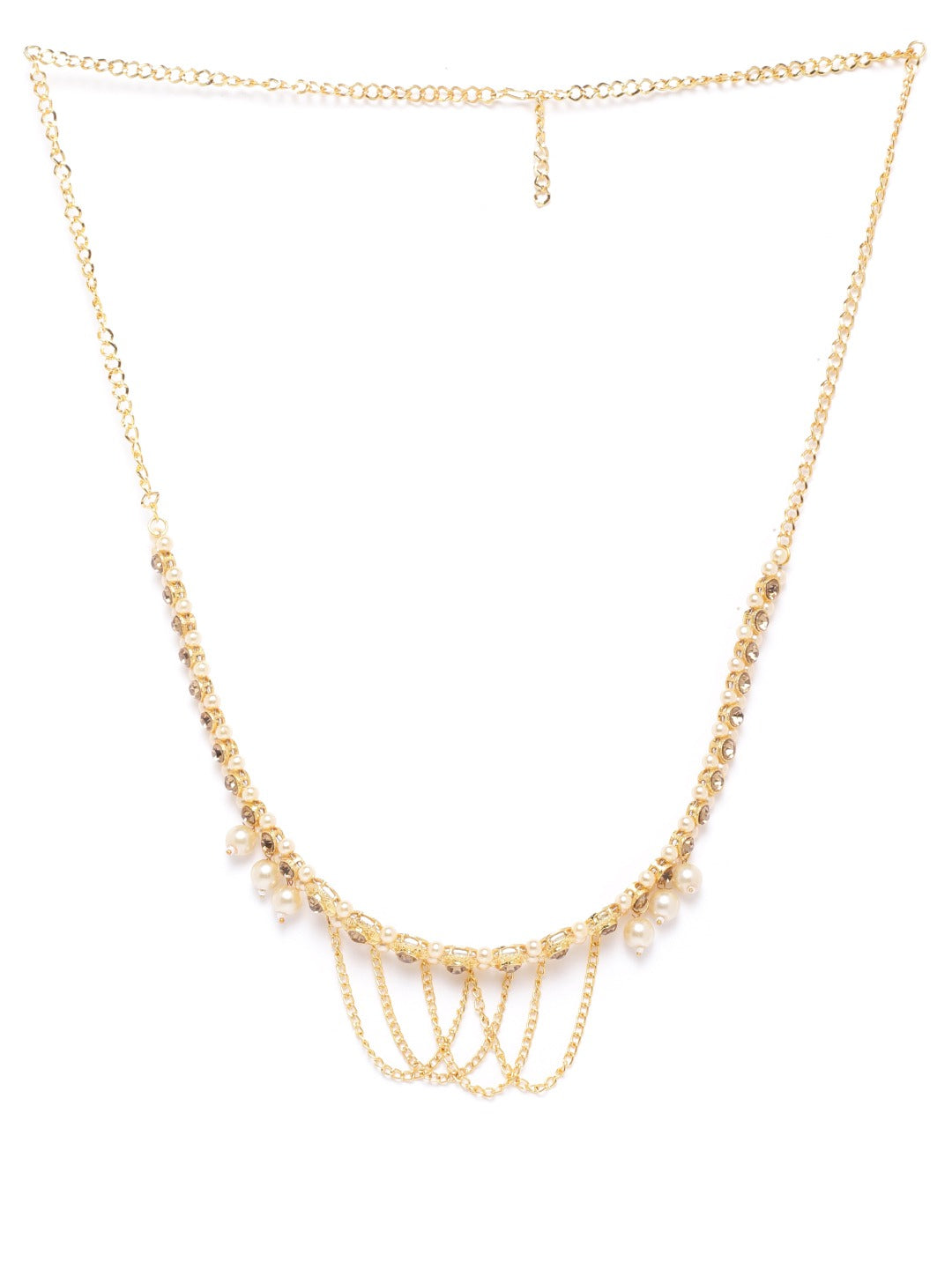Off-White Gold-Plated CZ-Studded & Beaded Handcrafted Kamarbandh