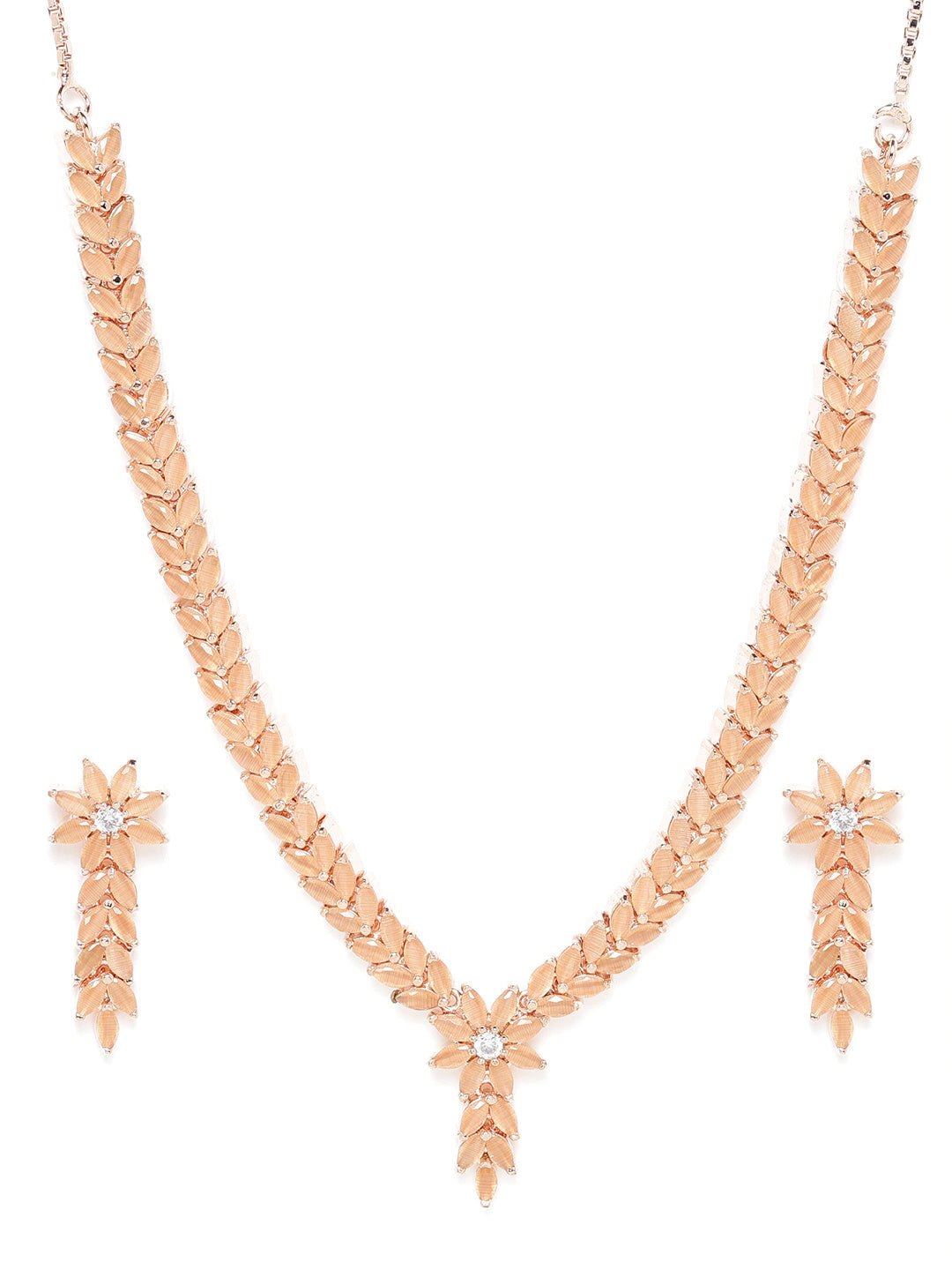 Peach-Coloured Rose Gold-Plated AD-Studded Handcrafted Jewellery Set
