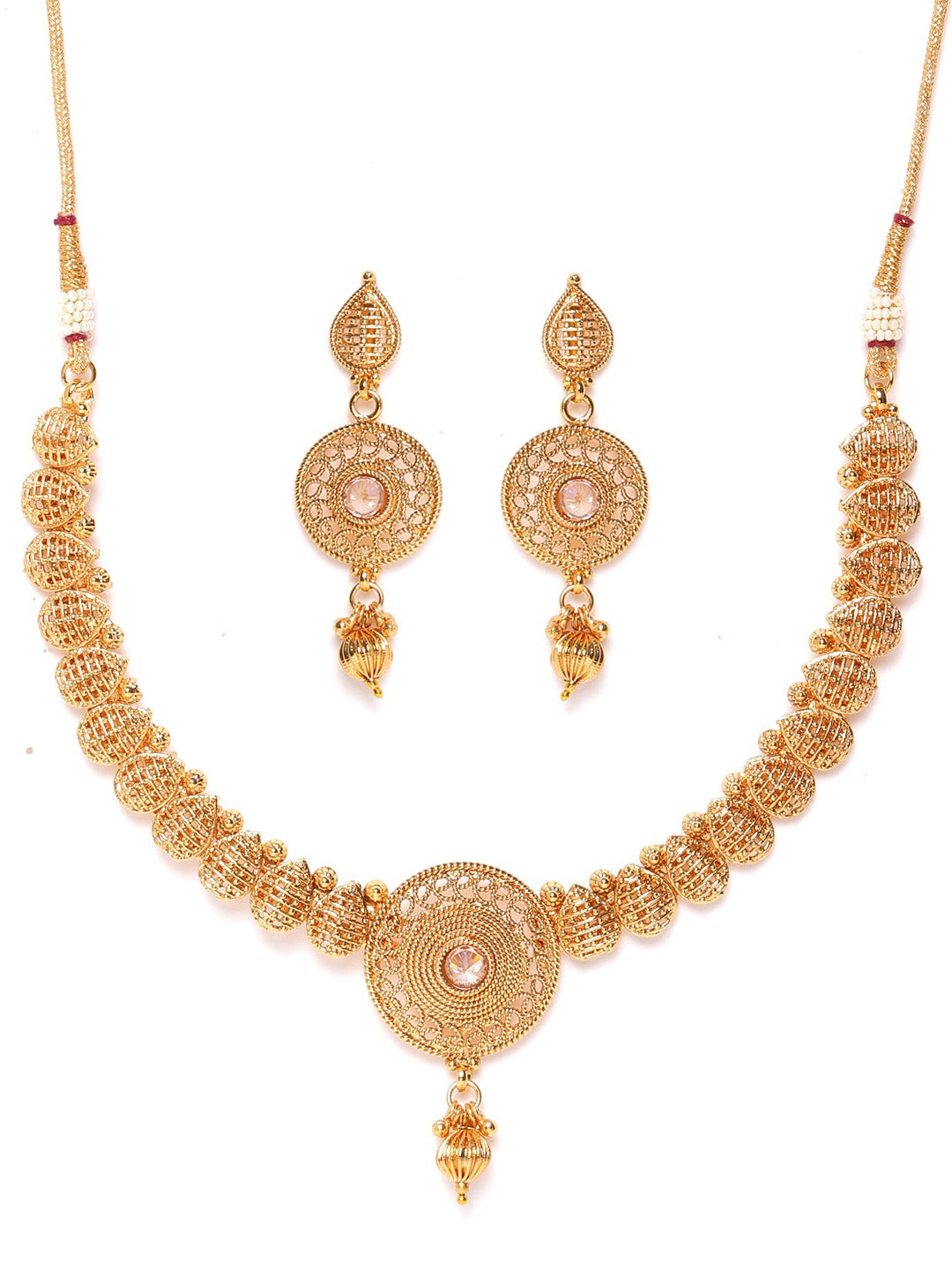 Gold-Plated Handcrafted Stone-Studded Beaded Jewellery Set
