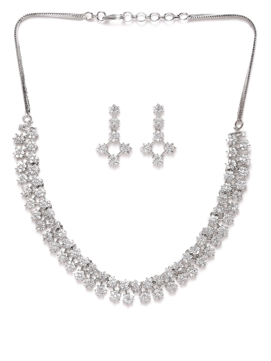 Rhodium-Plated & White American Diamond Jewellery Set