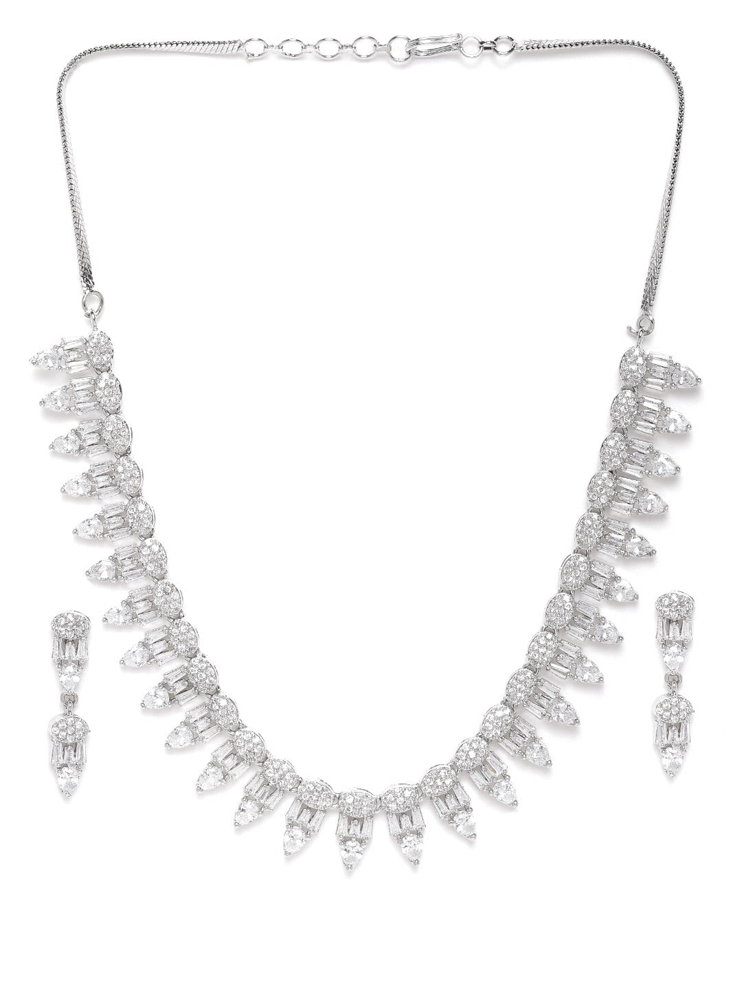 Silver-Toned Silver-Plated AD-Studded Handcrafted Jewellery Set ( American Diamond , Silver , Silver )