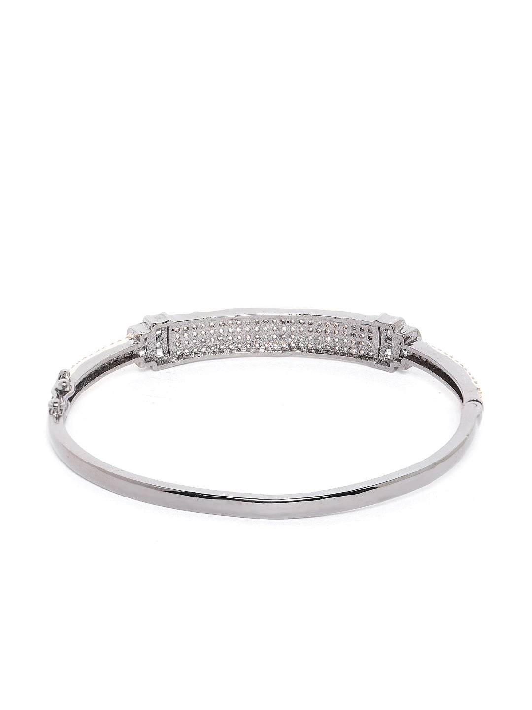 Women Gunmetal-Toned AD Studded Handcrafted Bangle Style Bracelet