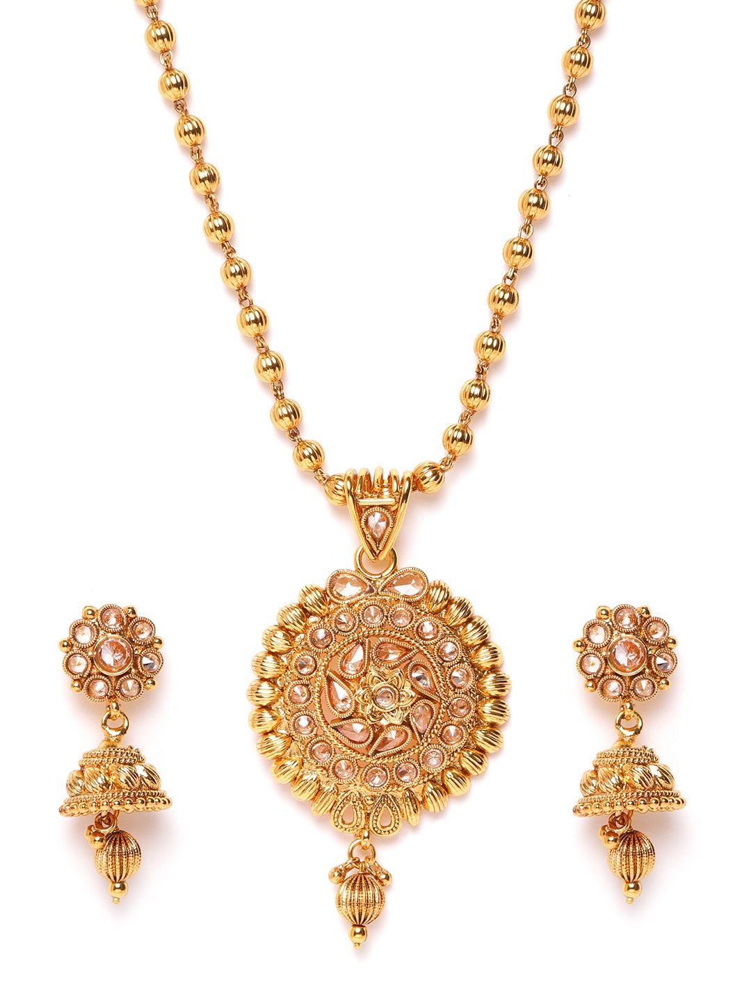 Gold-Plated Stone Studded Handcrafted Jewellery Set