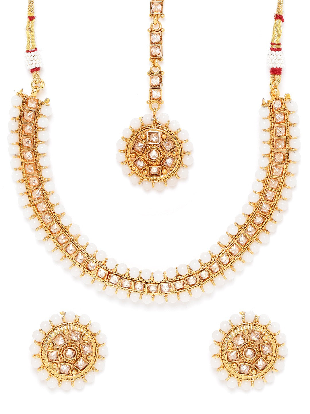 White Gold Plated Cubic Zirconia Studded Handcrafted Jewellery Set ( American Diamond , Gold , White )
