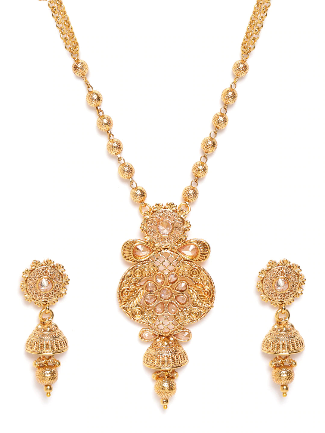 Gold-Plated Stone Studded Handcrafted Jewellery Set