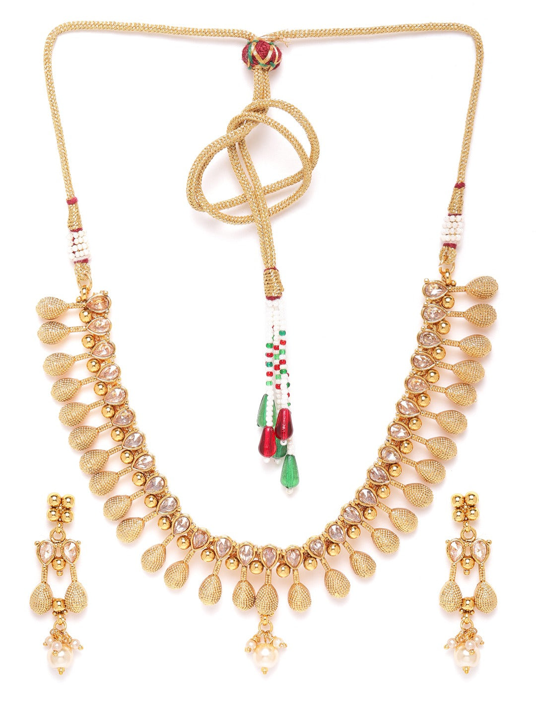 Gold-Plated AD-Studded & Beaded Handcrafted Jewellery Set