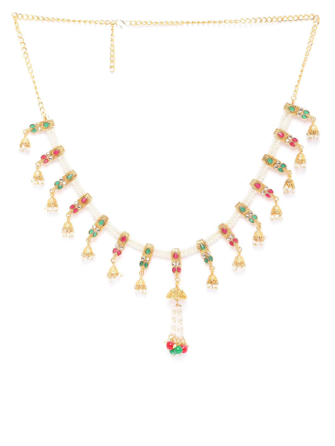 Off-White & Magenta Gold-Plated Kundan-Studded & Beaded Kamarbandh ( Kundan Polki , Gold , Magenta )