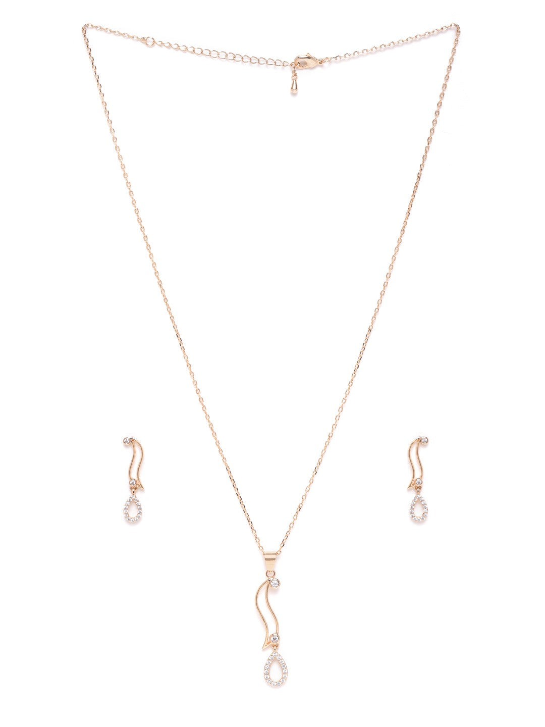 Rose Gold-Plated Handcrafted AD Stone-Studded Jewellery Set