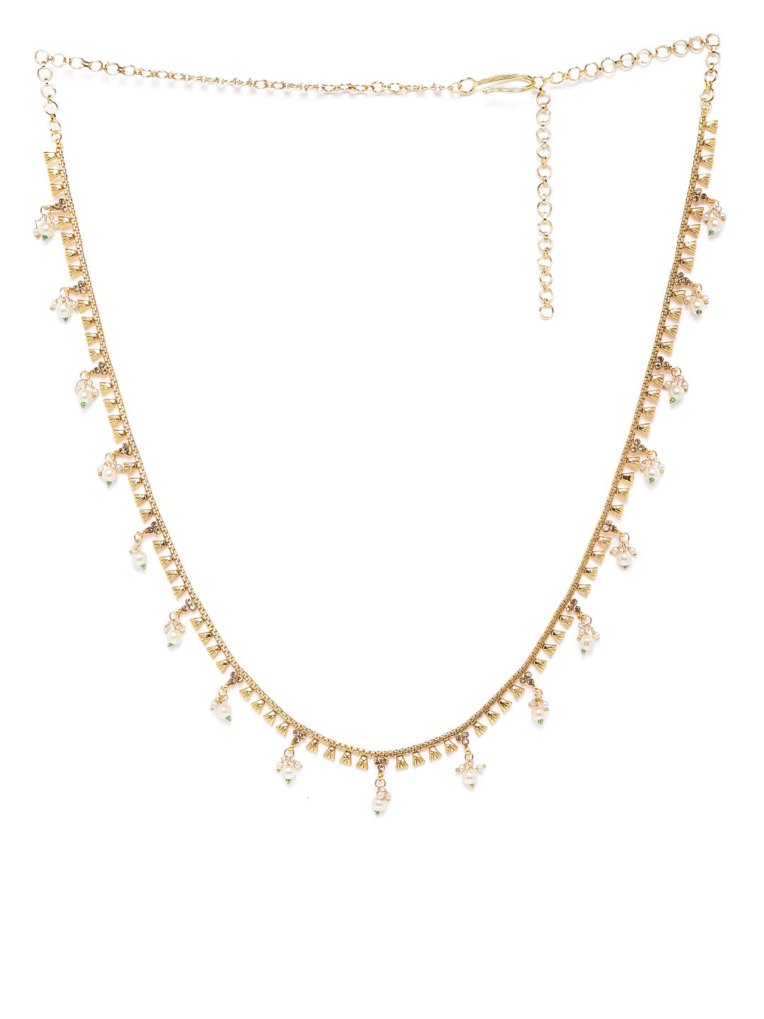 Off-White Gold-Plated CZ-Studded & Beaded Kamarbandh ( American Diamond , Gold , Off White )