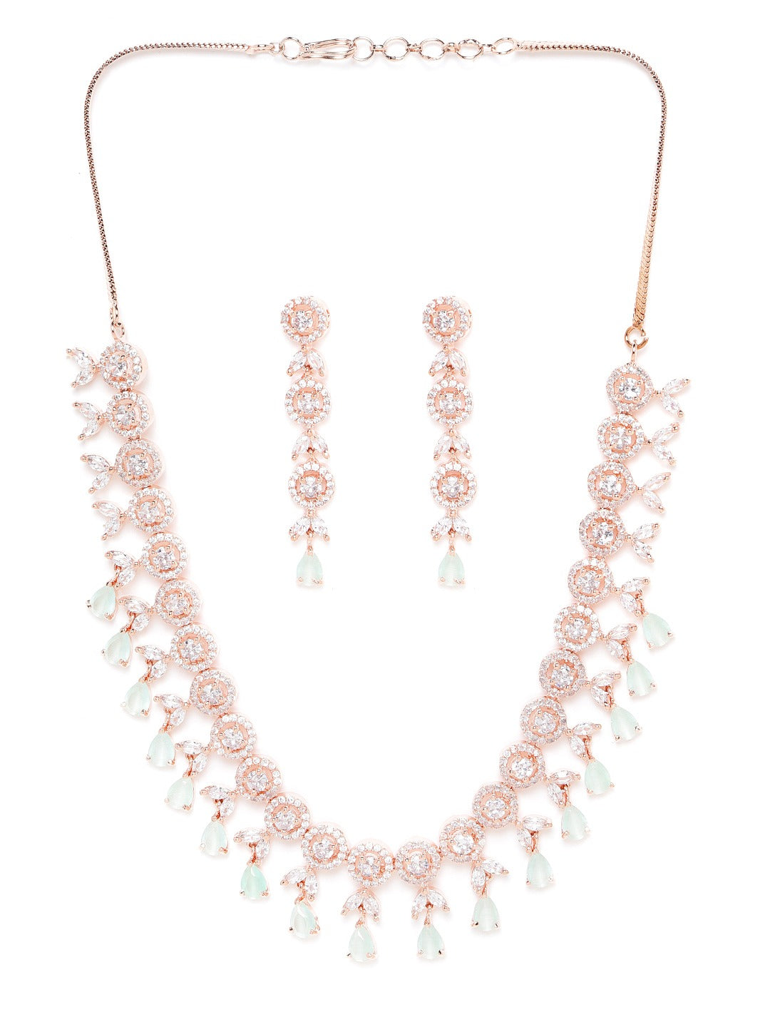 Sea Green Rose Gold-Plated AD-Studded Handcrafted Jewellery Set